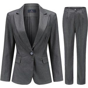 Women's Business Striped Suit Set 2 Piece Work Business Suits Blazer and Pant